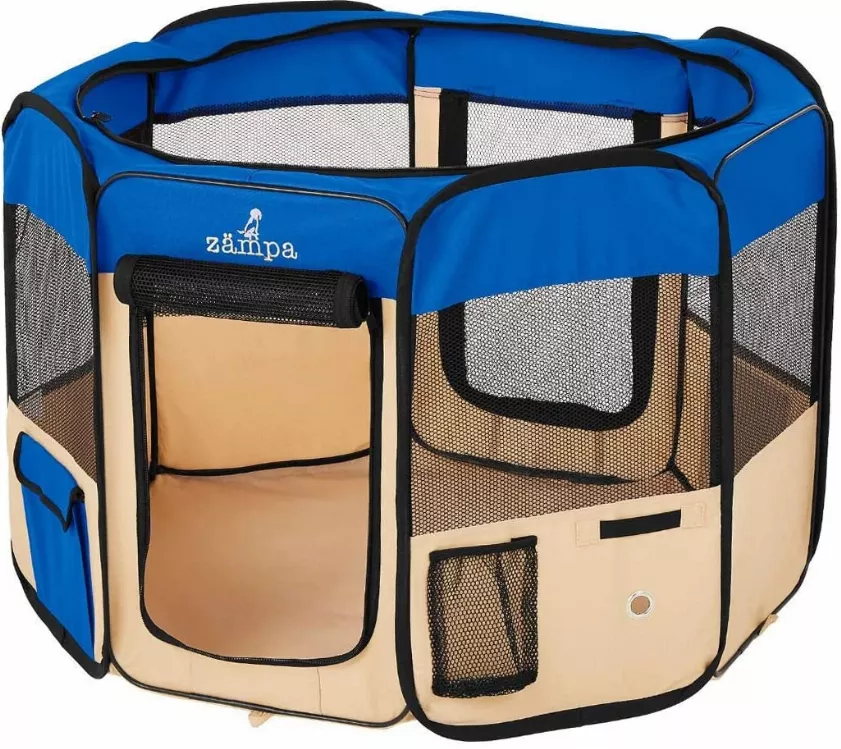 Zampa Portable Foldable Pet playpen Exercise Pen Kennel + Carrying Case bliue